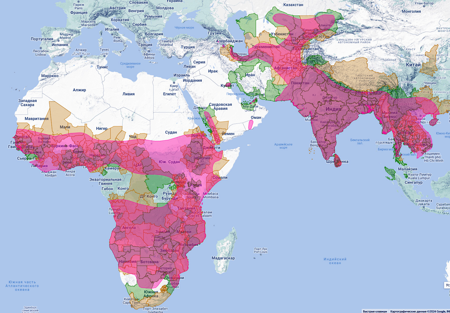 Туркестанский тювик (Accipiter badius) Ареал обитания на карте