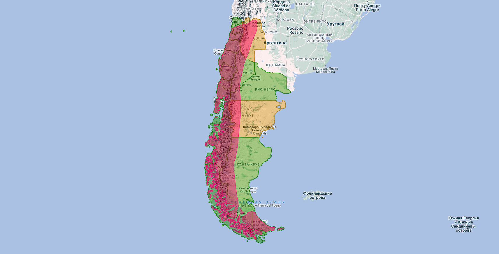 Чилийский Ястреб (Accipiter chilensis) Ареал обитания на карте