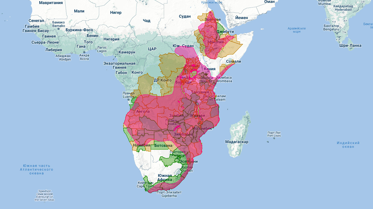 Африканский малый перепелятник (Accipiter minullus) Ареал обитания на карте