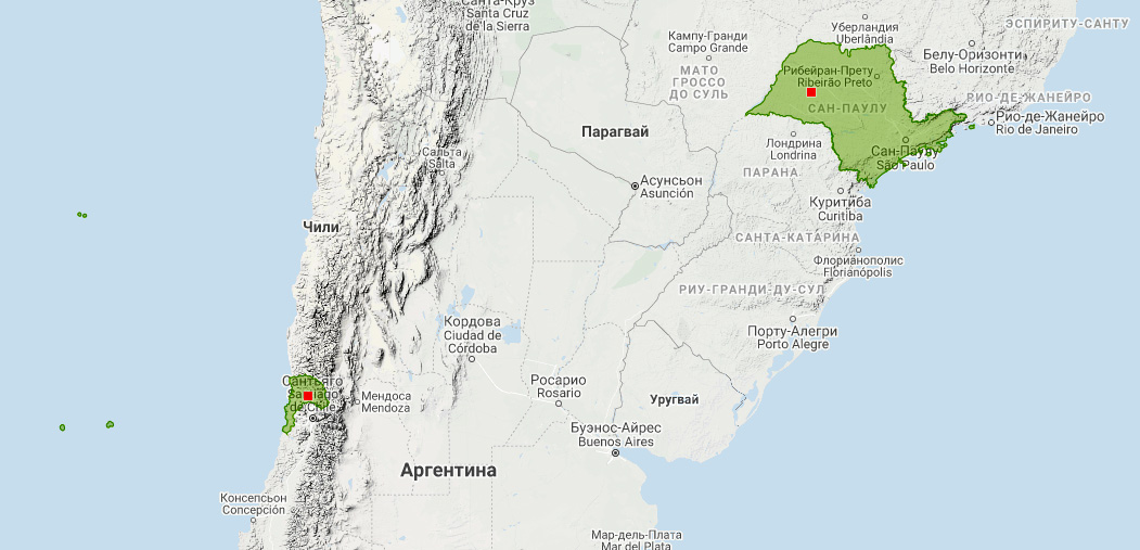 Южноамериканский серый волосатохвост (Aeorestes villosissimus) Ареал обитания на карте