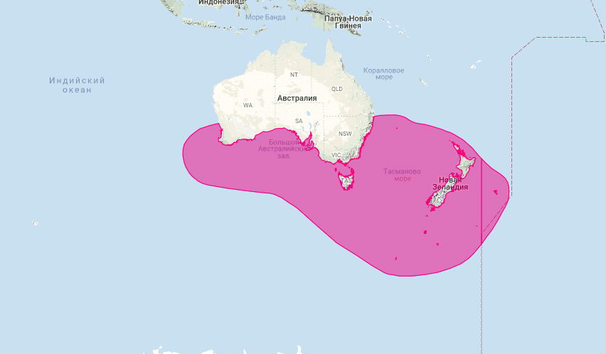 Новозеландский морской котик (Arctocephalus forsteri) Ареал обитания на карте