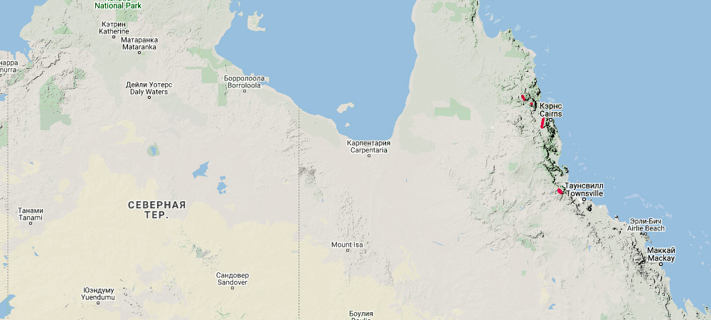Northern Bettong (Bettongia tropica) Ареал обитания на карте
