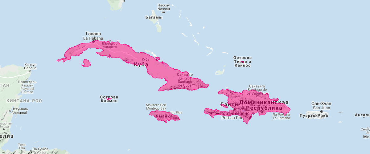 Кубинский широколист (Brachyphylla nana) Ареал обитания на карте