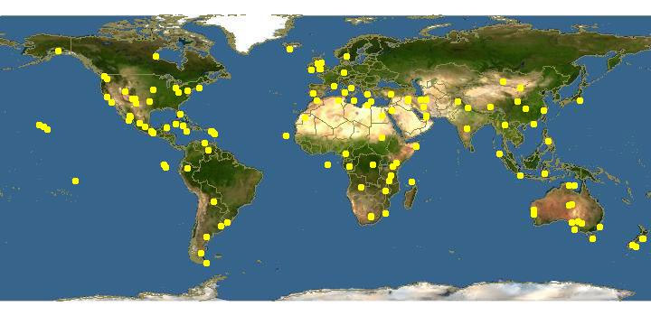 Capra hircus Ареал обитания на карте