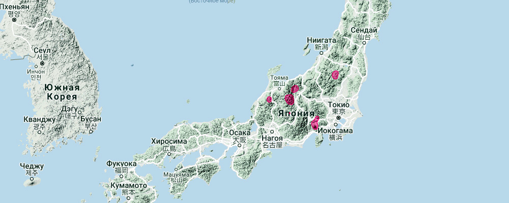 Японский кожанок (Eptesicus japonensis) Ареал обитания на карте