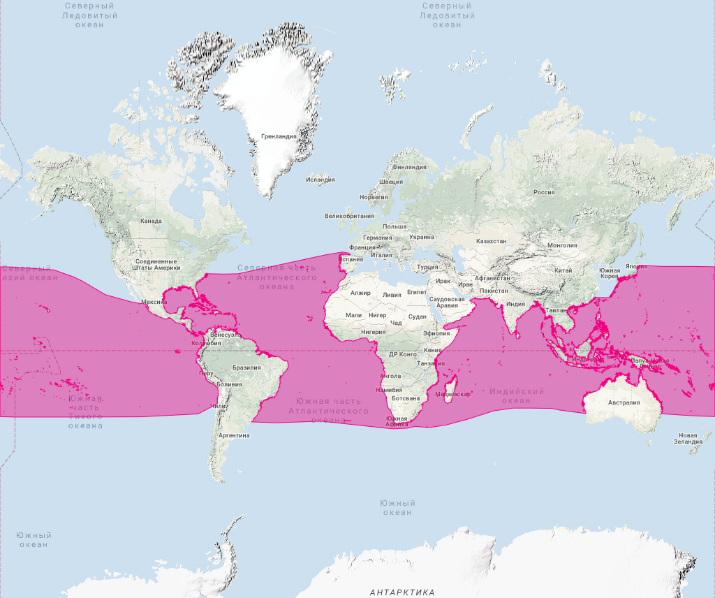Карликовая косатка (Feresa attenuata) Ареал обитания на карте