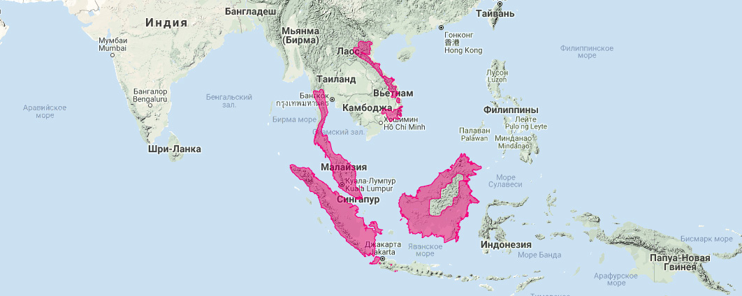 Малайский шерстокрыл (Galeopterus variegatus) Ареал обитания на карте