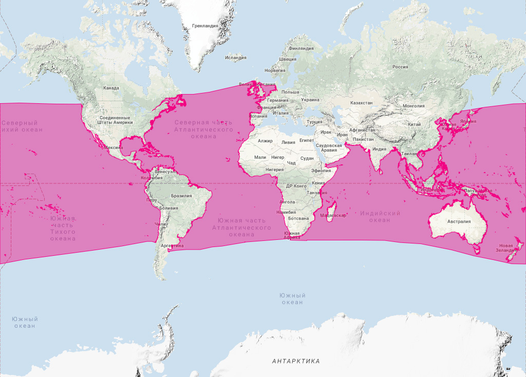 Карликовый кашалот (Kogia breviceps) Ареал обитания на карте