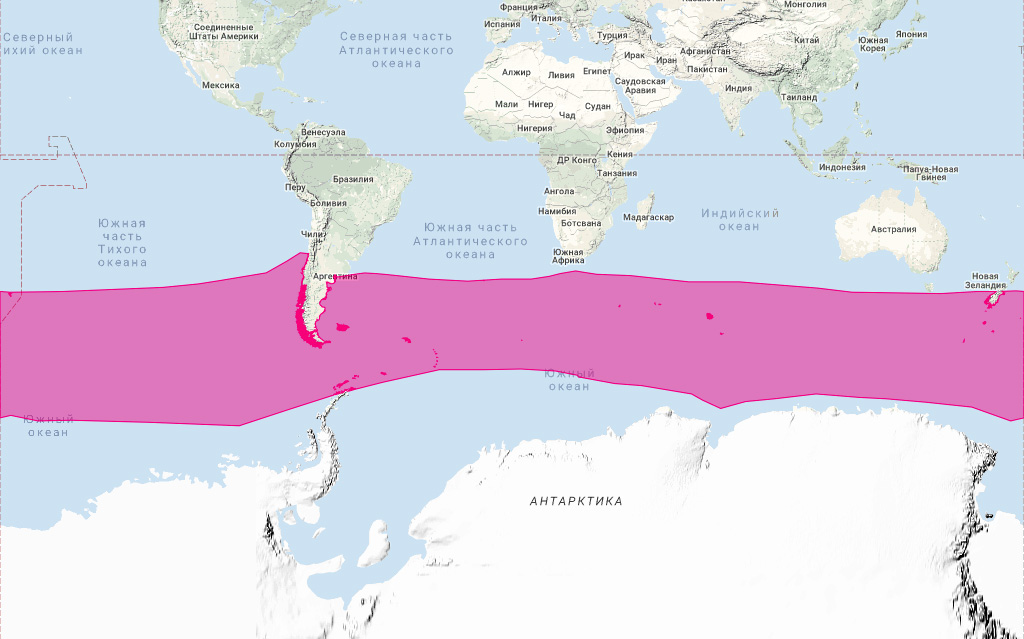 Крестовидный дельфин (Lagenorhynchus cruciger) Ареал обитания на карте
