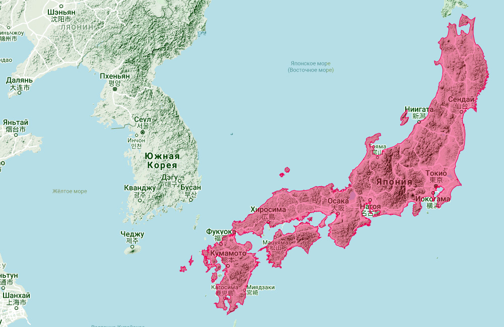 Японский заяц (Lepus brachyurus) Ареал обитания на карте