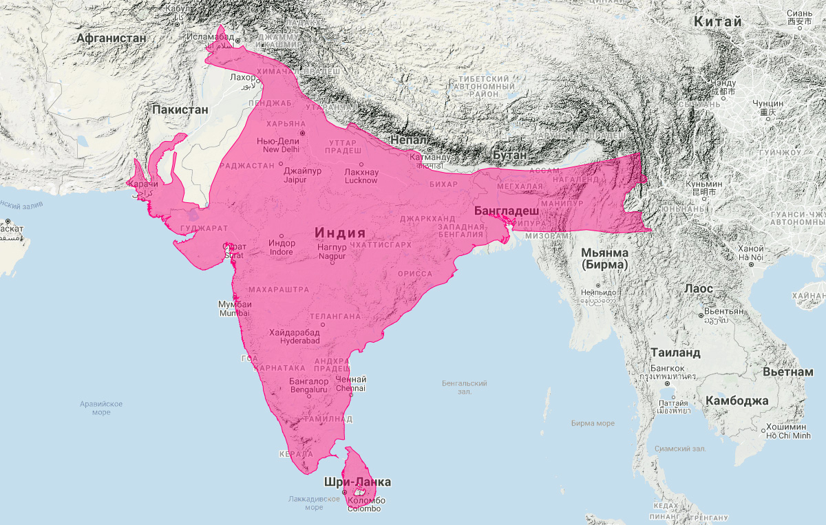 Индийский ящер (Manis crassicaudata) Ареал обитания на карте