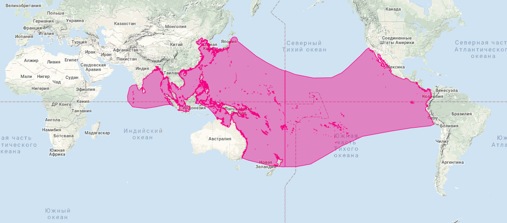 Японский ремнезуб (Mesoplodon ginkgodens) Ареал обитания на карте