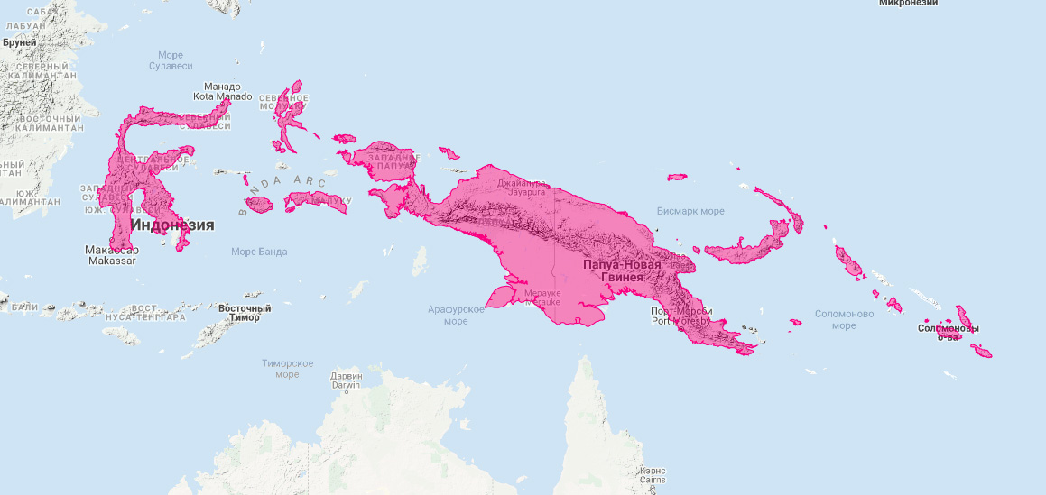 Черноватый мешкокрыл (Mosia nigrescens) Ареал обитания на карте
