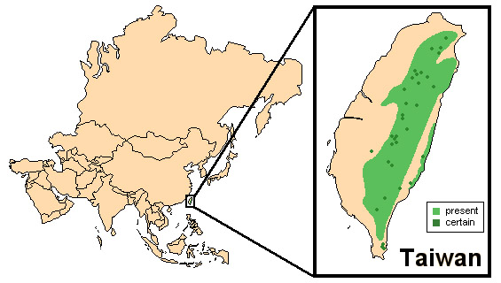 Naemorhedus swinhoei Ареал обитания на карте