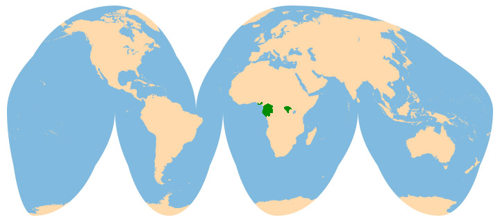 Neotragus batesi Ареал обитания на карте