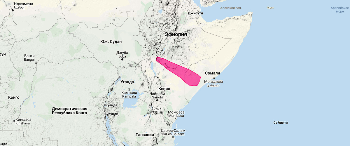 Сомалийский щелеморд (Nycteris parisii) Ареал обитания на карте