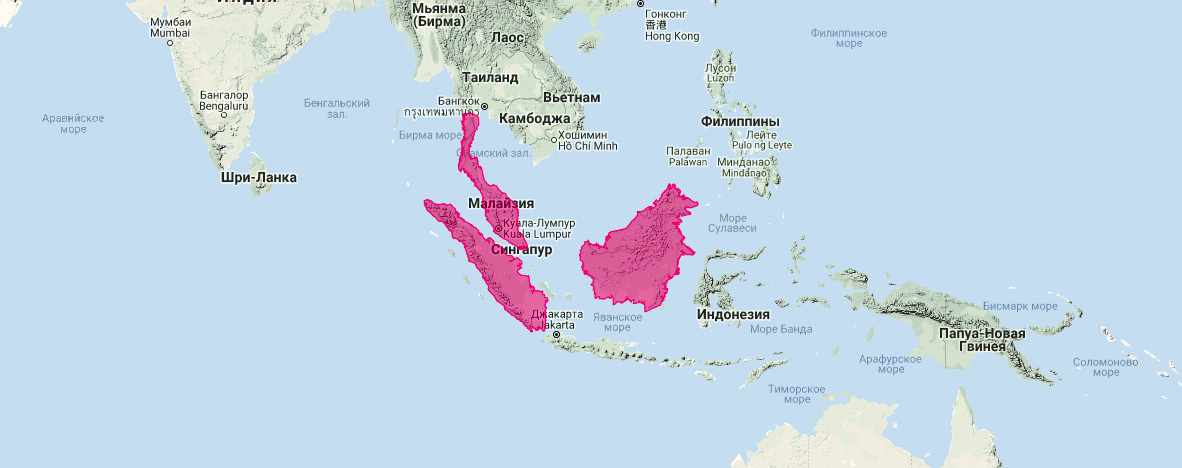 Малайский щелеморд (Nycteris tragata) Ареал обитания на карте