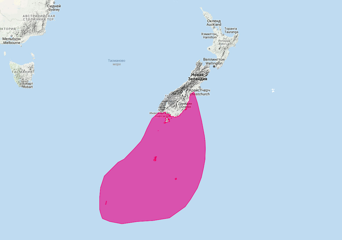 Новозеландский морской лев (Phocarctos hookeri) Ареал обитания на карте