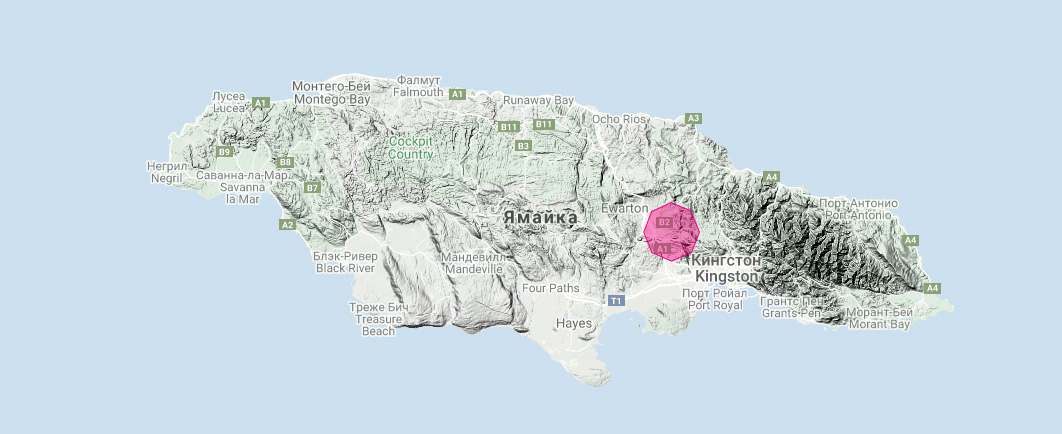 Ямайский цветочный листонос (Phyllonycteris aphylla) Ареал обитания на карте