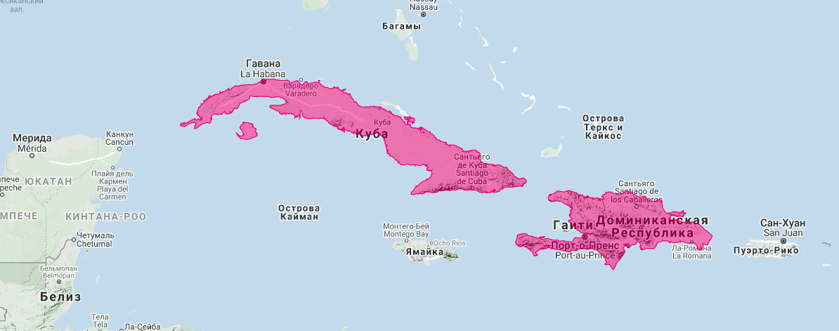 Кубинский цветочный листонос (Phyllonycteris poeyi) Ареал обитания на карте
