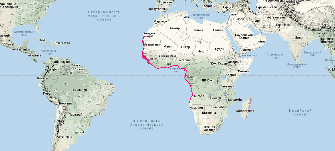 Западноафриканский дельфин (Sousa teuszii) Ареал обитания на карте