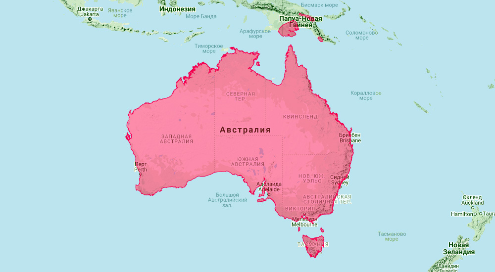 Австралийская ехидна (Tachyglossus aculeatus) Ареал обитания на карте