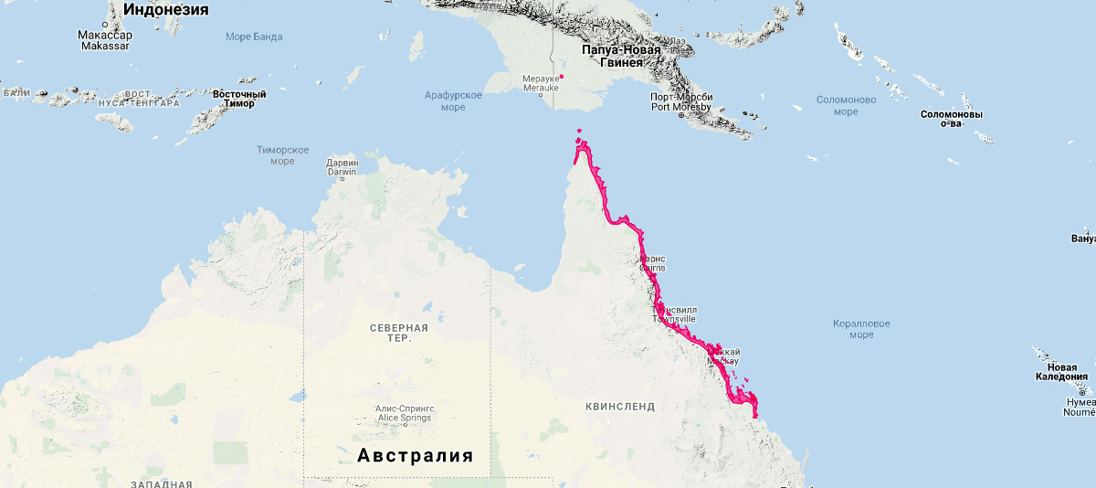 Австралийский мешкокрыл (Taphozous australis) Ареал обитания на карте