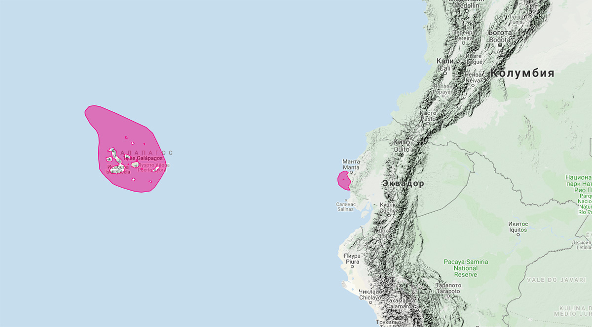 Галапагосский морской лев (Zalophus wollebaeki) Ареал обитания на карте