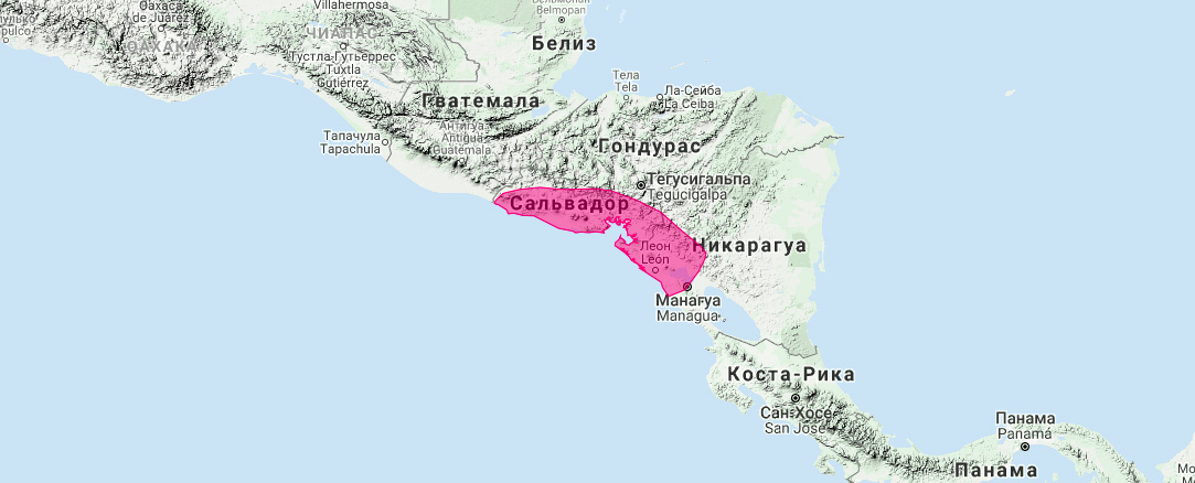 Гондурасский листонос (Artibeus inopinatus) Ареал обитания на карте