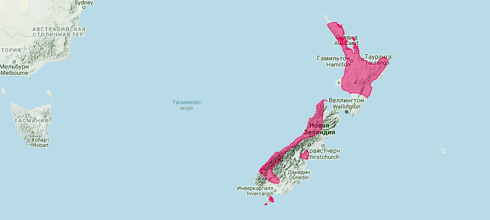 Новозеландский выростогуб (Chalinolobus tuberculatus) Ареал обитания на карте