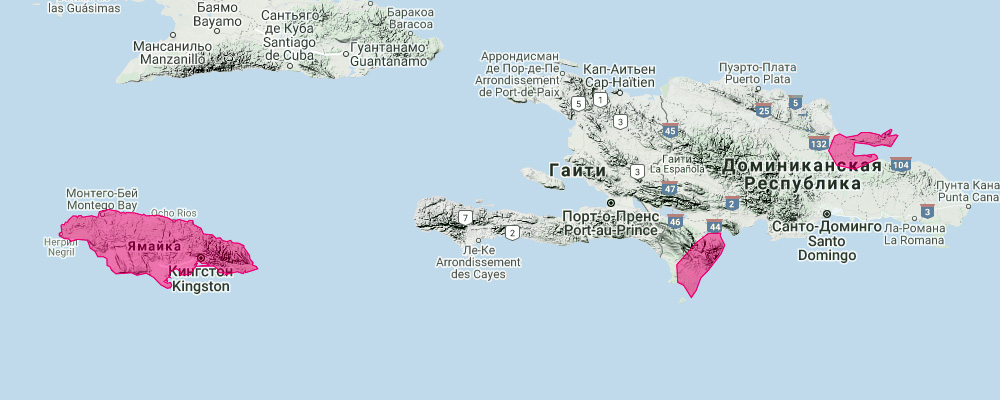 Ямайский воронкоух (Chilonatalus micropus) Ареал обитания на карте