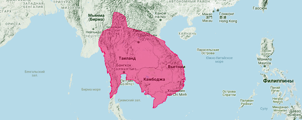 Индокитайский толстопалый нетопырь (Glischropus bucephalus) Ареал обитания на карте
