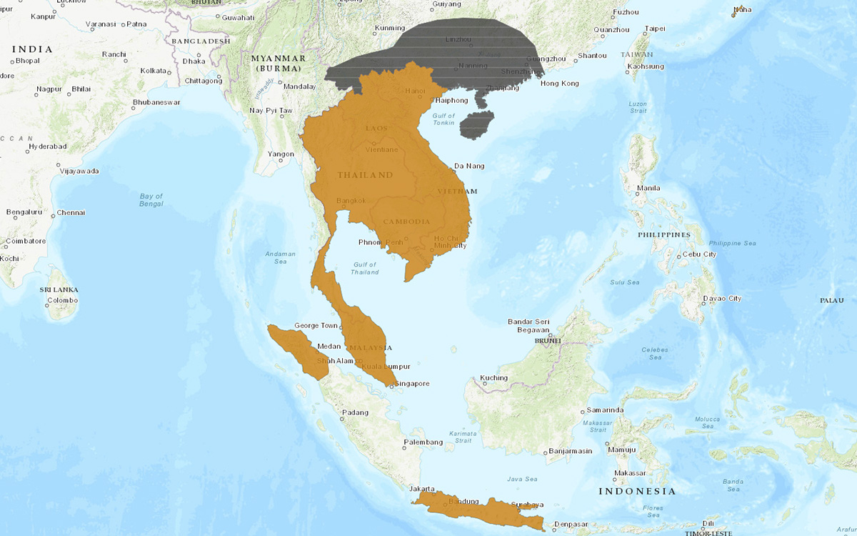 Яванский мангуст (Herpestes javanicus) Ареал обитания на карте