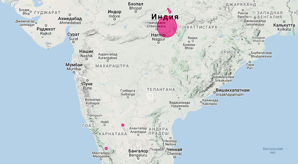 Durga Das's Leaf Nosed Bat (Hipposideros durgadasi) Ареал обитания на карте