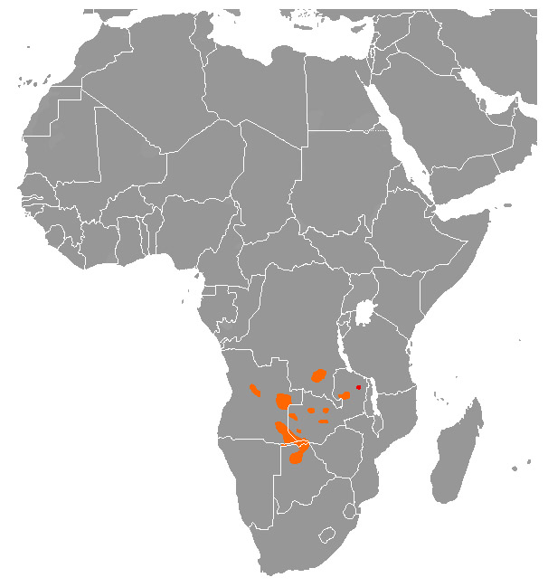 Kobus leche Ареал обитания на карте