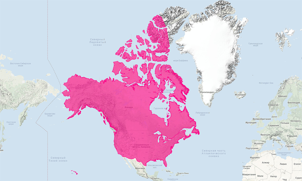 Канадская выдра (Lontra canadensis) Ареал обитания на карте