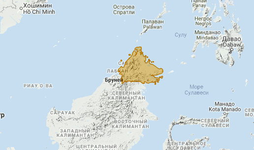 Борнейский барсук (Melogale everetti) Ареал обитания на карте