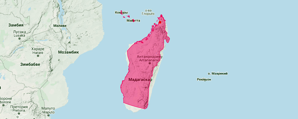 Мадагаскарский длиннокрыл (Miniopterus manavi) Ареал обитания на карте