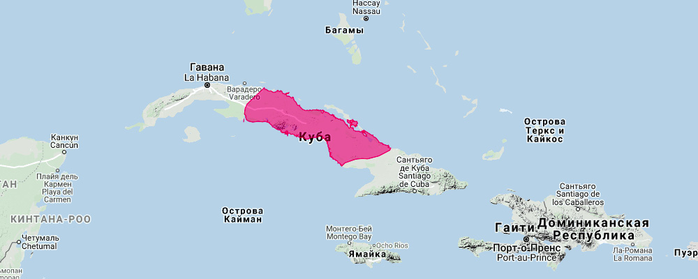 Кубинский складчатогуб (Mormopterus minutus) Ареал обитания на карте