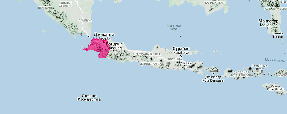 Яванский складчатогуб (Otomops formosus) Ареал обитания на карте
