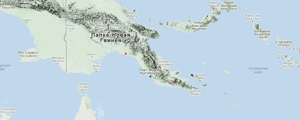 Папуанский складчатогуб (Otomops papuensis) Ареал обитания на карте