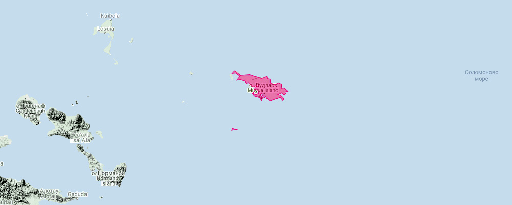 Вудларский кускус (Phalanger lullulae) Ареал обитания на карте