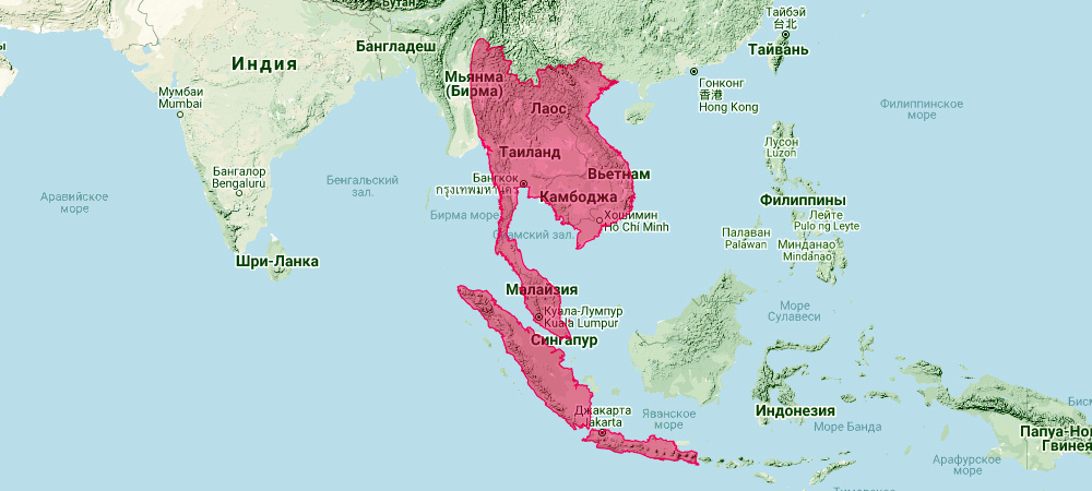 Малайзийский подковонос (Rhinolophus stheno) Ареал обитания на карте